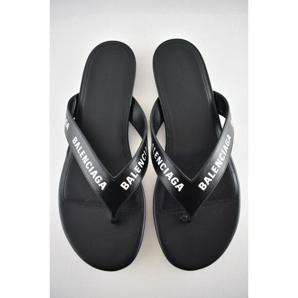 Balenciaga Black White Leather Logo Thong Slide Slip On Sandal Flip Flop Flat 36 - Picture 8 of 12
